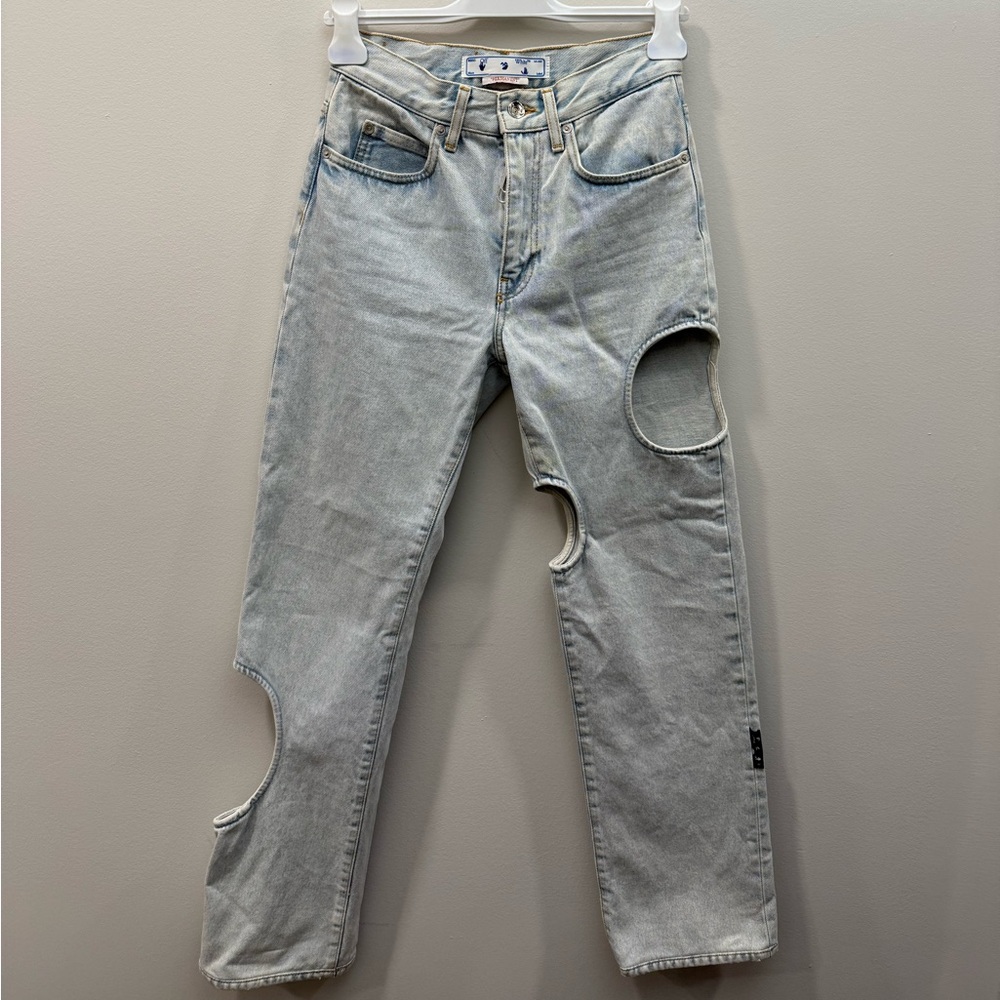 Off White Meteor Cut-Out Light Blue Women's Jeans - Picture 8 of 12